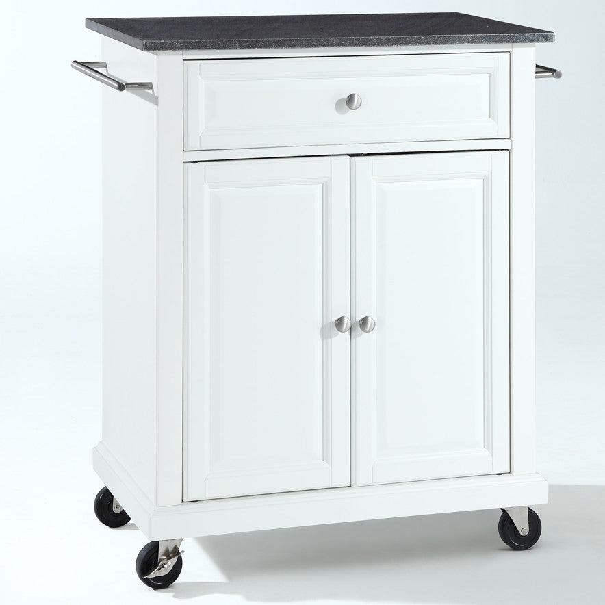 White Kitchen Cart with Granite Top and Locking Casters Wheels LuxuryLifeWay Online Store