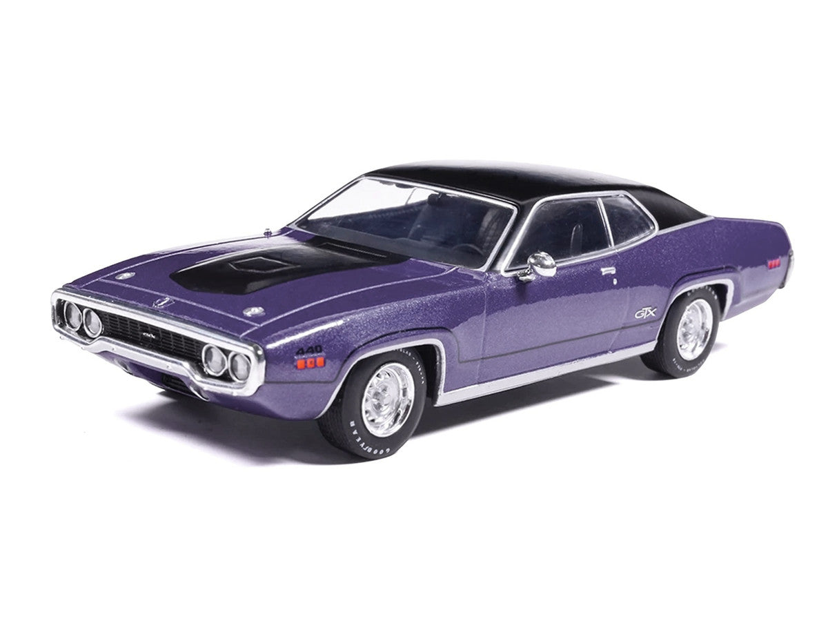 1971 Plymouth GTX Purple Metallic with Black Vinyl Top and Black Hood Stripe 1/43 Diecast Model Car by IXO Models LuxuryLifeWay Online Store