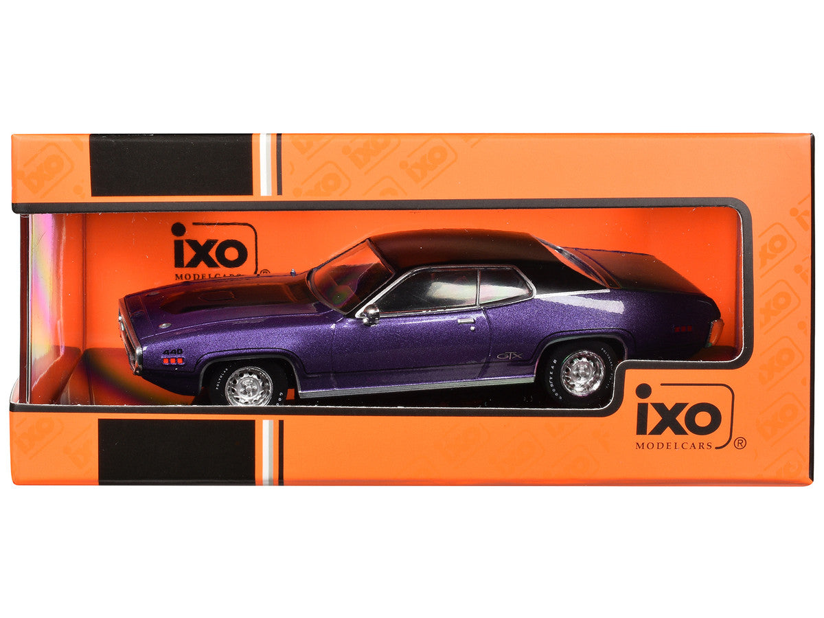 1971 Plymouth GTX Purple Metallic with Black Vinyl Top and Black Hood Stripe 1/43 Diecast Model Car by IXO Models LuxuryLifeWay Online Store