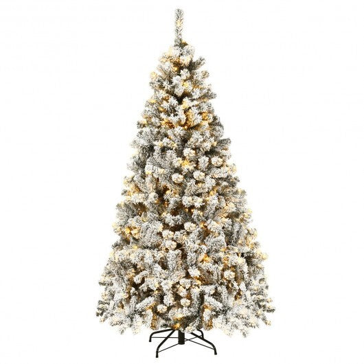 Pre-Lit Premium Snow Flocked Hinged Artificial Christmas Tree-6 ft - Color: White - Size: 6 ft LuxuryLifeWay Online Store