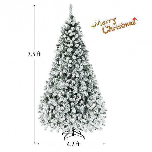 Pre-Lit Premium Snow Flocked Hinged Artificial Christmas Tree-6 ft
