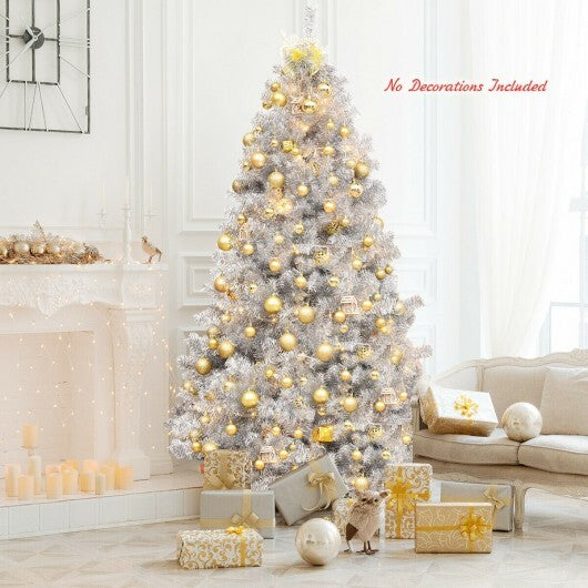 7.5 Ft Hinged Unlit Artificial Silver Tinsel Christmas Tree LuxuryLifeWay Online Store