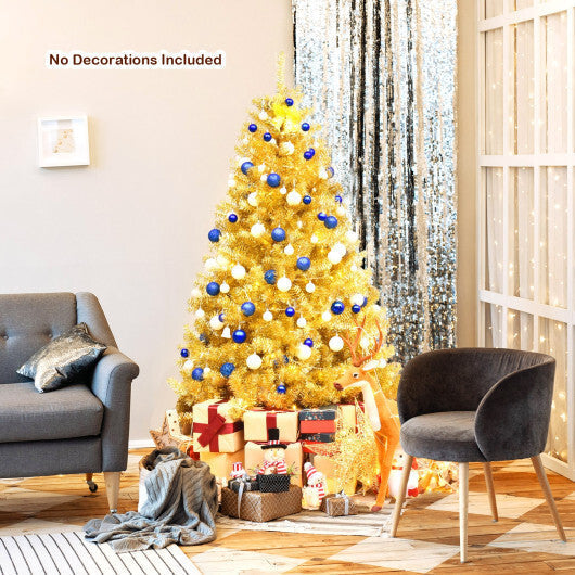 6/7.5 Feet Artificial Tinsel Christmas Tree Hinged with Foldable Stand-6 ft LuxuryLifeWay Online Store