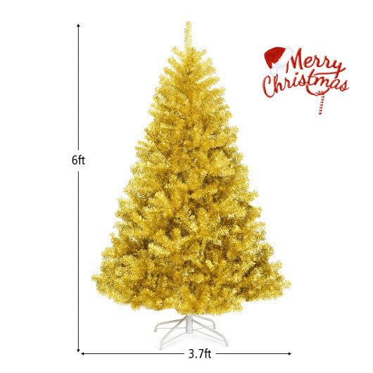 6/7.5 Feet Artificial Tinsel Christmas Tree Hinged with Foldable Stand-6 ft LuxuryLifeWay Online Store