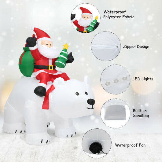 6.5 Feet Christmas Inflatable Santa Riding Polar Bear with Shaking Head LED Lights LuxuryLifeWay Online Store
