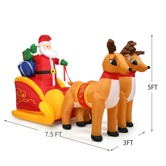 7.5 Feet Waterproof Outdoor Inflatable Santa with Double Deer and Sled LuxuryLifeWay Online Store
