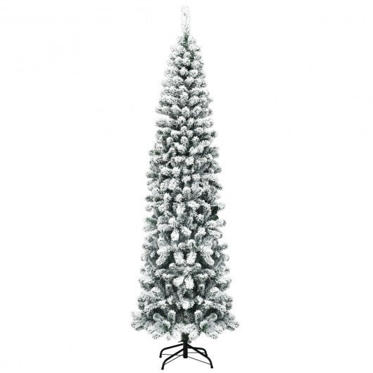 7.5 Feet Unlit Hinged Snow Flocked Artificial Pencil Christmas Tree with 641 Tips LuxuryLifeWay Online Store