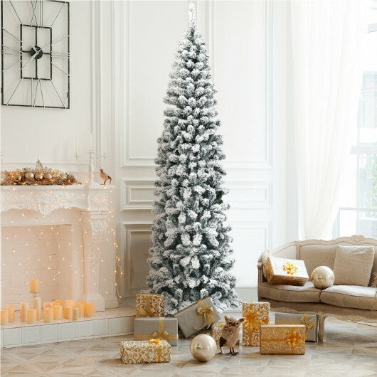 7.5 Feet Unlit Hinged Snow Flocked Artificial Pencil Christmas Tree with 641 Tips LuxuryLifeWay Online Store