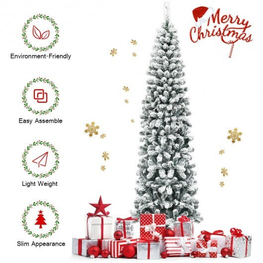 7.5 Feet Unlit Hinged Snow Flocked Artificial Pencil Christmas Tree with 641 Tips LuxuryLifeWay Online Store