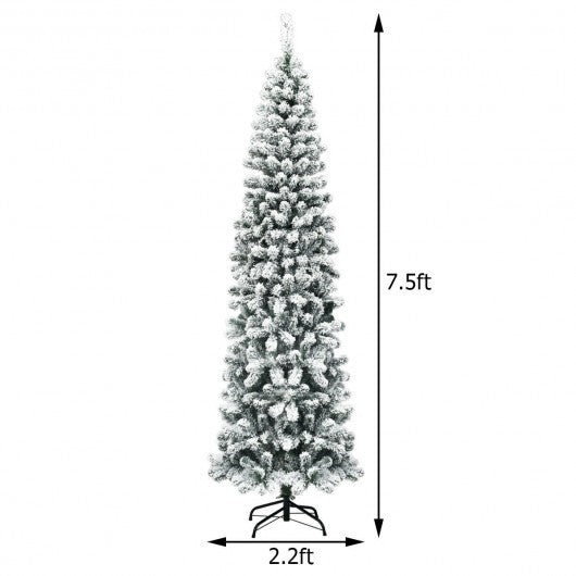 7.5 Feet Unlit Hinged Snow Flocked Artificial Pencil Christmas Tree with 641 Tips LuxuryLifeWay Online Store