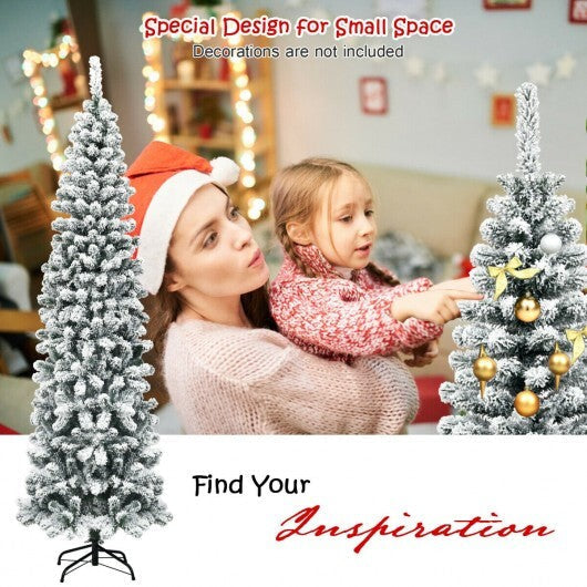 7.5 Feet Unlit Hinged Snow Flocked Artificial Pencil Christmas Tree with 641 Tips LuxuryLifeWay Online Store