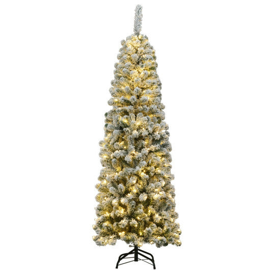 6 Feet Pre-lit Snow Flocked Artificial Pencil Christmas Tree with 250 LED Lights LuxuryLifeWay Online Store