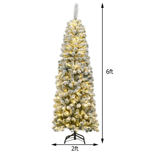 6 Feet Pre-lit Snow Flocked Artificial Pencil Christmas Tree with 250 LED Lights LuxuryLifeWay Online Store