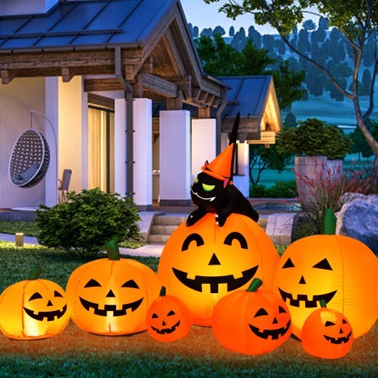 Halloween 7.5 Feet Inflatable Pumpkin Combo with Witch Black Cat LuxuryLifeWay Online Store