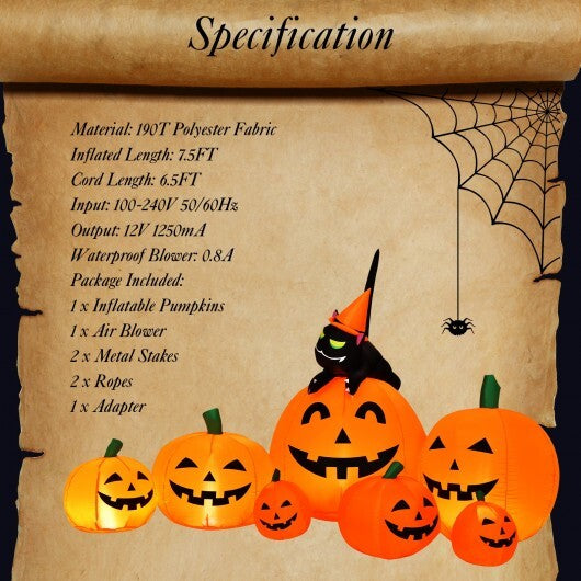 Halloween 7.5 Feet Inflatable Pumpkin Combo with Witch Black Cat LuxuryLifeWay Online Store