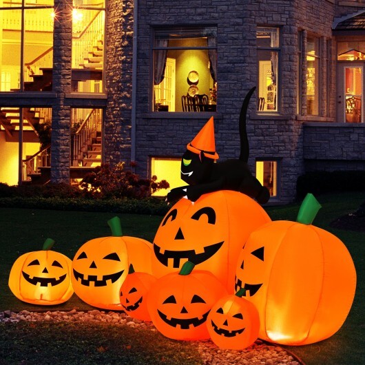 Halloween 7.5 Feet Inflatable Pumpkin Combo with Witch Black Cat LuxuryLifeWay Online Store