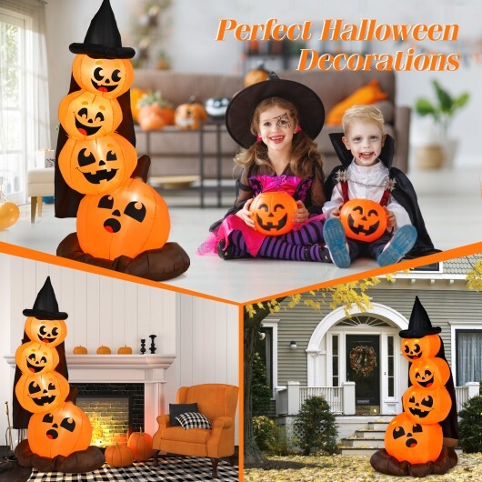 7 Feet Halloween Inflatable Pumpkin Combo with Witch's Hat and LED Lights LuxuryLifeWay Online Store