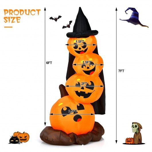 7 Feet Halloween Inflatable Pumpkin Combo with Witch's Hat and LED Lights LuxuryLifeWay Online Store