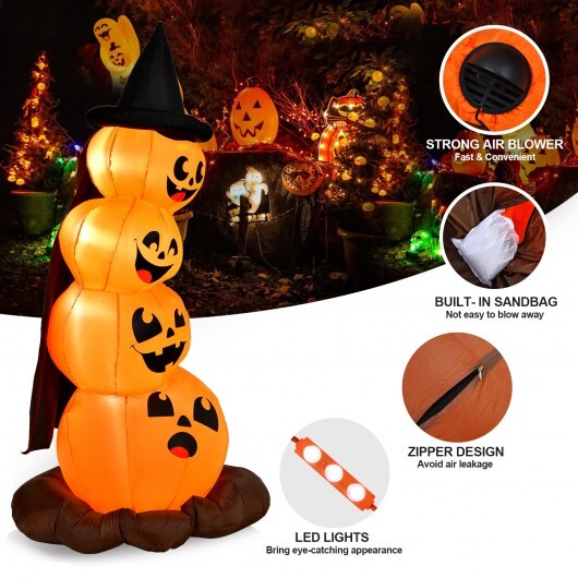 7 Feet Halloween Inflatable Pumpkin Combo with Witch's Hat and LED Lights LuxuryLifeWay Online Store