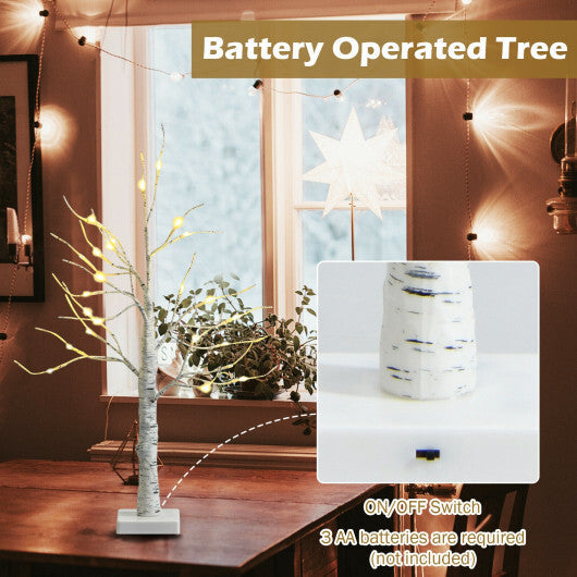 2 Feet Pre-lit White Twig Birch Tree Battery Powered for Christmas Holiday - Color: White - Size: 2 ft LuxuryLifeWay Online Store