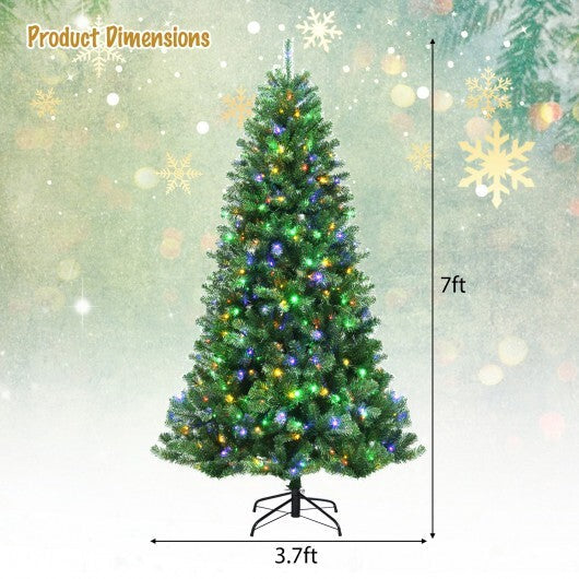 Artificial Hinged Christmas Tree with Remote-controlled Color-changing LED Lights-8'