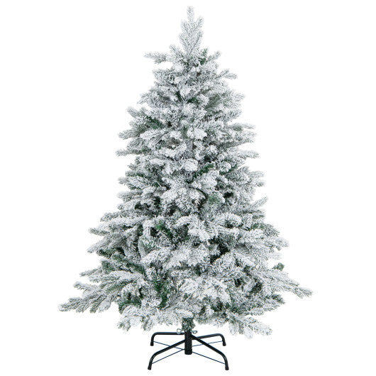 4.5/6/7 Feet Flocked Christmas Tree with Warm White LED Lights-6 ft