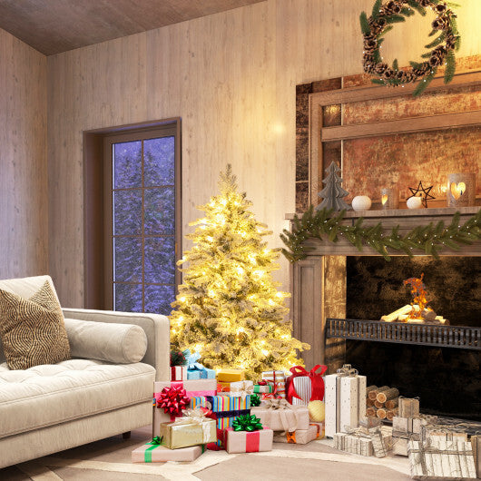 4.5/6/7 Feet Flocked Christmas Tree with Warm White LED Lights-6 ft