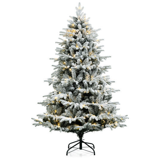 4.5/6/7 Feet Flocked Christmas Tree with Warm White LED Lights-6 ft - Color: White - Size: 6 ft LuxuryLifeWay Online Store