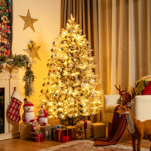 4.5/6/7 Feet Flocked Christmas Tree with Warm White LED Lights-6 ft - Color: White - Size: 6 ft LuxuryLifeWay Online Store