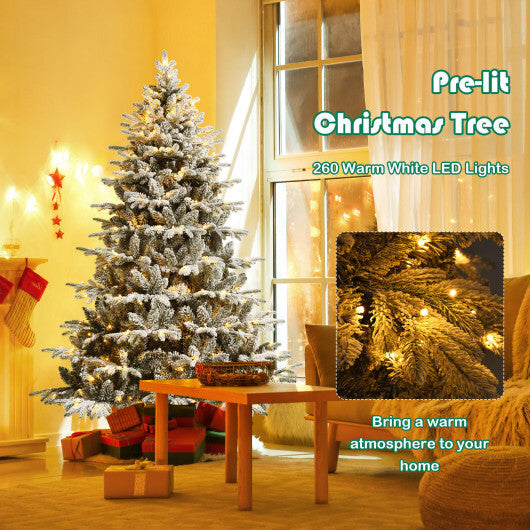 4.5/6/7 Feet Flocked Christmas Tree with Warm White LED Lights-6 ft - Color: White - Size: 6 ft LuxuryLifeWay Online Store