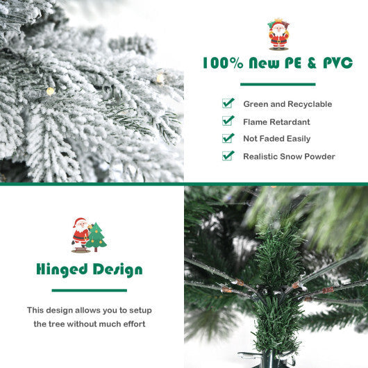 4.5/6/7 Feet Flocked Christmas Tree with Warm White LED Lights-6 ft - Color: White - Size: 6 ft LuxuryLifeWay Online Store