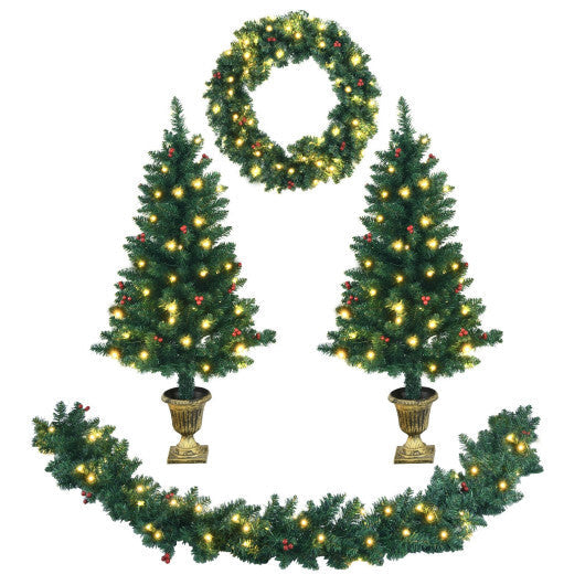 4 Pieces Christmas Decoration Set with Garland Wreath and Entrance Trees LuxuryLifeWay Online Store