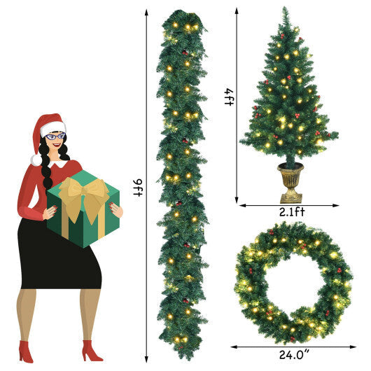4 Pieces Christmas Decoration Set with Garland Wreath and Entrance Trees LuxuryLifeWay Online Store