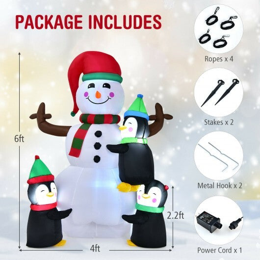6 Feet Christmas Quick Inflatable Snowman with Penguins LuxuryLifeWay Online Store