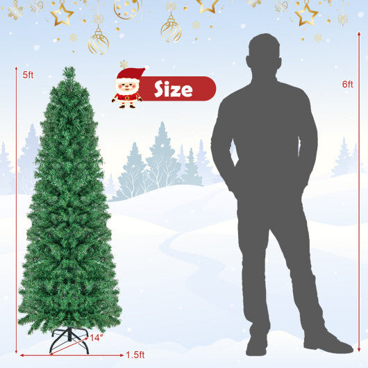 5/6/7/8 FT Pre-Lit Christmas Pencil Tree with Colorful Fiber Optics Green-8 ft