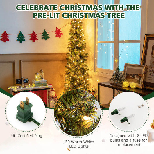 7FT Pre-Lit Half Artificial Christmas Tree with 150 Warm White LED Lights LuxuryLifeWay Online Store