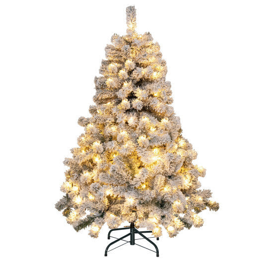 4.5 Feet Pre-Lit Premium Snow Flocked Christmas Tree with 150 Lights LuxuryLifeWay Online Store