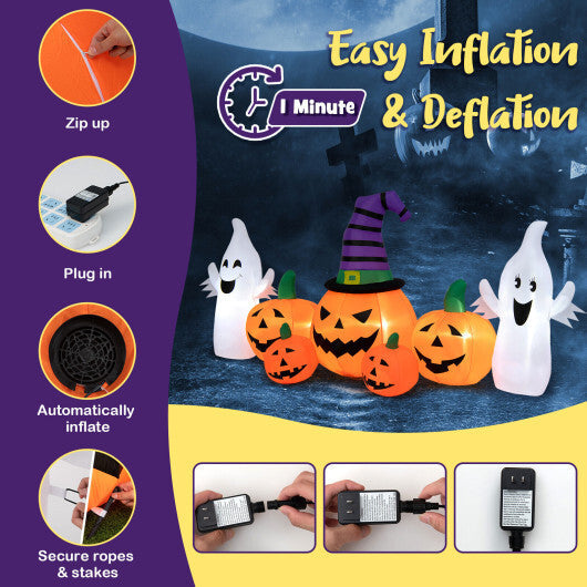 9 Feet Long Halloween Inflatable Pumpkins with 2 Ghosts LuxuryLifeWay Online Store