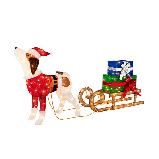 Outdoor Pre-lit Xmas Dog and Sleigh with 170 Warm Bright Lights for Porch LuxuryLifeWay Online Store