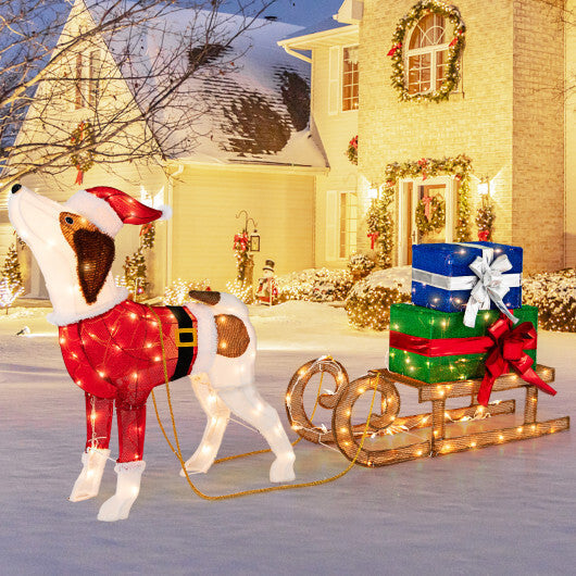 Outdoor Pre-lit Xmas Dog and Sleigh with 170 Warm Bright Lights for Porch LuxuryLifeWay Online Store