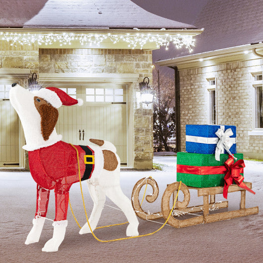 Outdoor Pre-lit Xmas Dog and Sleigh with 170 Warm Bright Lights for Porch LuxuryLifeWay Online Store