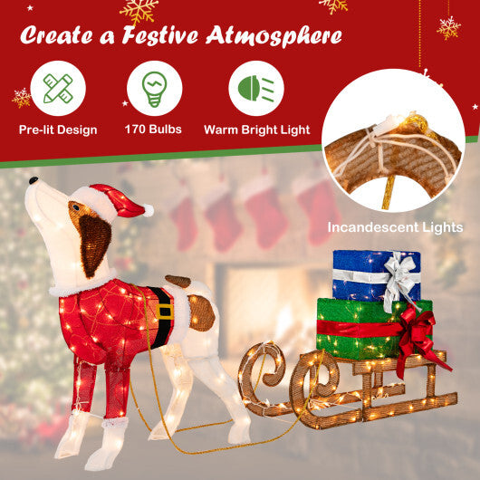 Outdoor Pre-lit Xmas Dog and Sleigh with 170 Warm Bright Lights for Porch LuxuryLifeWay Online Store