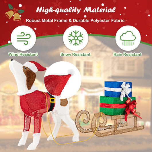 Outdoor Pre-lit Xmas Dog and Sleigh with 170 Warm Bright Lights for Porch LuxuryLifeWay Online Store