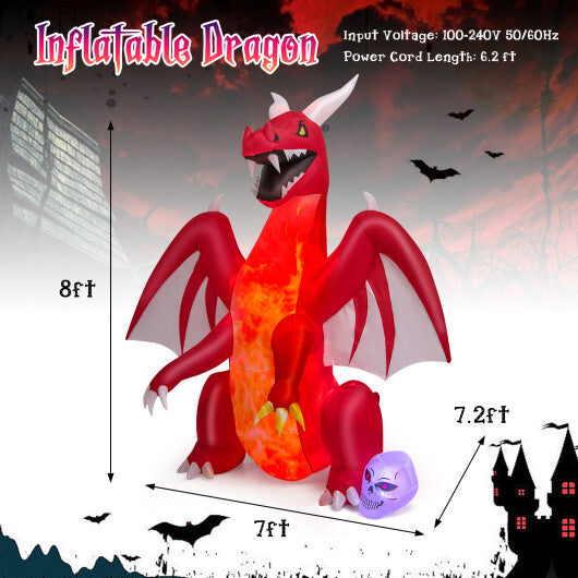8 Feet Halloween Inflatables Blow-up Red Dragon with Wings Skull LuxuryLifeWay Online Store