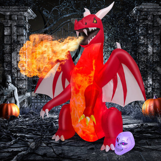 8 Feet Halloween Inflatables Blow-up Red Dragon with Wings Skull LuxuryLifeWay Online Store