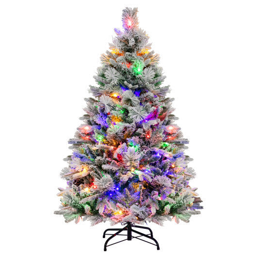 4.5/6/7 Feet Artificial Xmas Tree with Pine Needles and LED Lights-7 ft