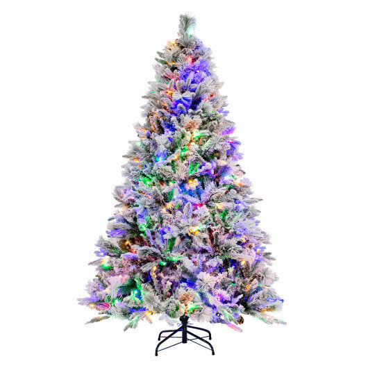 4.5/6/7 Feet Artificial Xmas Tree with Pine Needles and LED Lights-7 ft