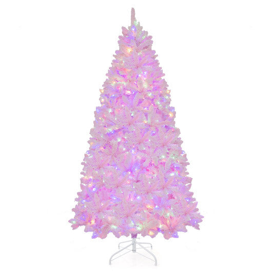 7 Feet Flocked Artificial Christmas Tree with 500 LED Lights and 1200 Branches