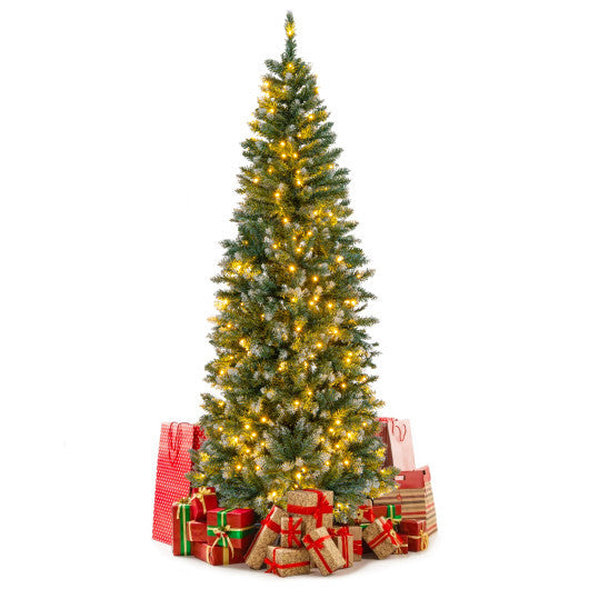 6 Feet Pre-Lit Artificial Christmas Tree with  618 Snowy Branch Tips LuxuryLifeWay Online Store