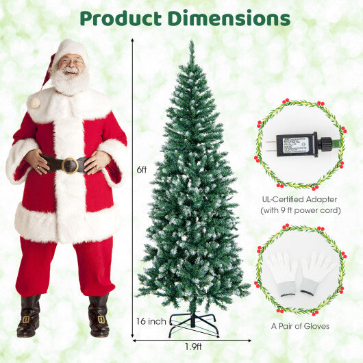 6 Feet Pre-Lit Artificial Christmas Tree with  618 Snowy Branch Tips LuxuryLifeWay Online Store